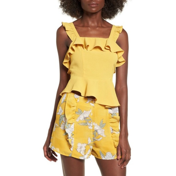 J.O.A Tops - J.O.A | Yellow Chriselle X Asymmetrical Peplum Top
